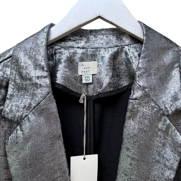 A New Day Metallic Silver Blazer XXL Lightweight Womens Evening Jacket NWT - Picture 4 of 7